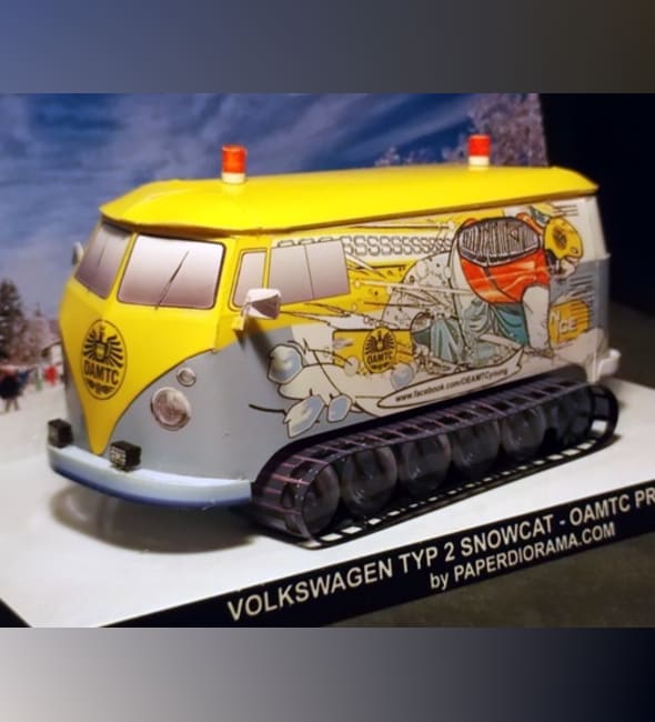 Бумажная модель Гусеничный автомобиль Volkswagen Transporter T1 Snowcat Adventuremobile