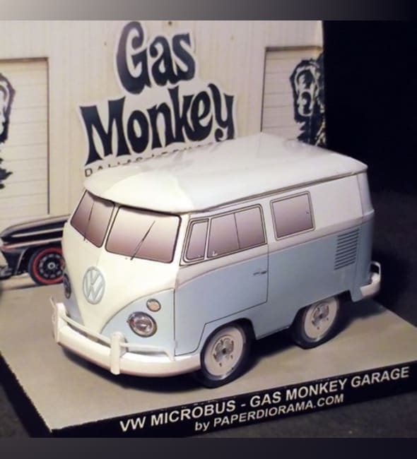 Бумажная модель Автомобиль Volkswagen Transporter T1 Gas Monkey Garage 1966