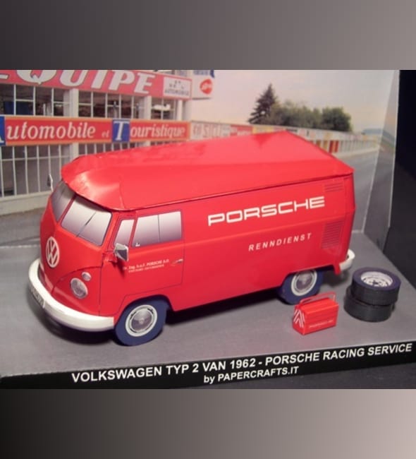 Бумажная модель Автомобиль Volkswagen Transporter T1 Porsche Racing Service 1962