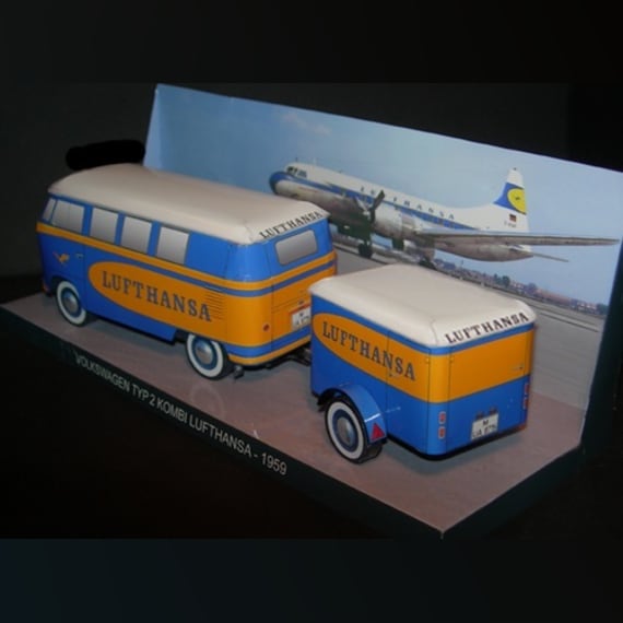 Автомобиль Volkswagen Transporter T1 Kombi Lufthansa 1959 и трейлер Westfalia Bremen