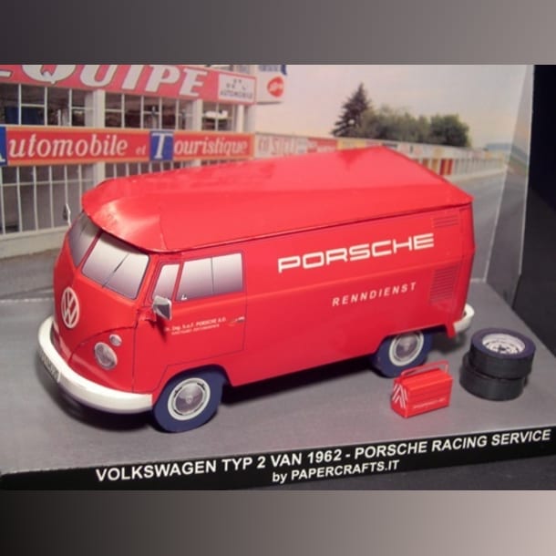 Бумажная модель Автомобиль Volkswagen Transporter T1 Porsche Racing Service 1962