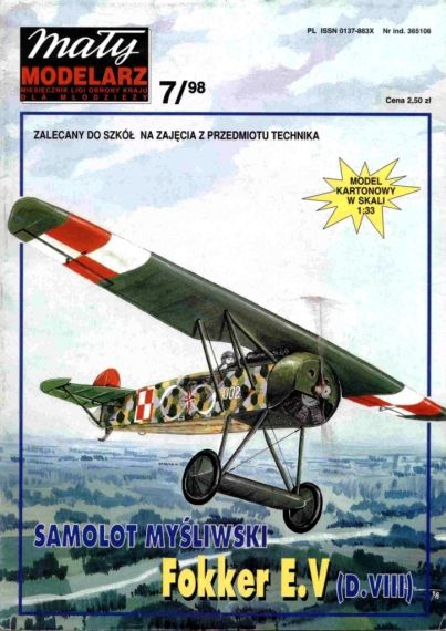Maly Modelarz - 7/1998 - Истребитель Fokker E.V (D.VIII)